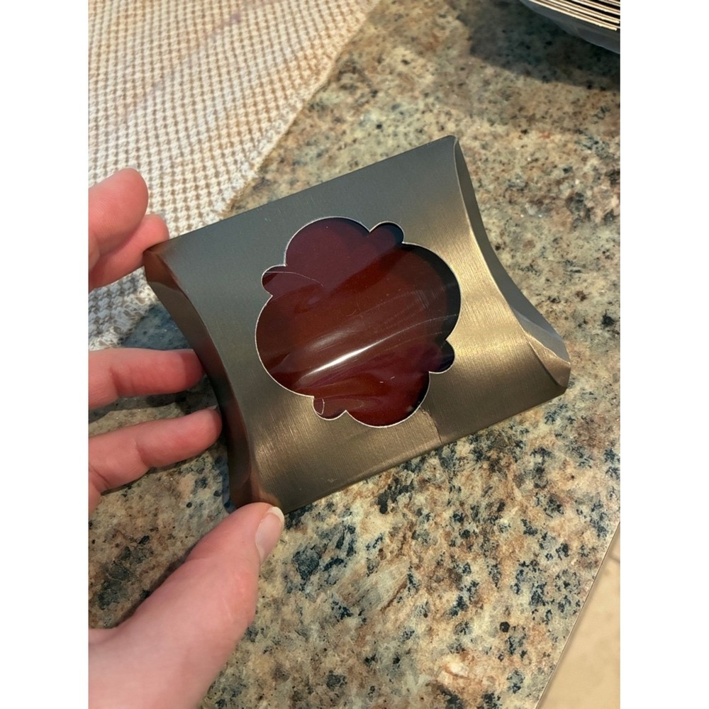 125+ Metallic Bronze Pillow Favor Box Floral Window Red Velvet Insert Vintage